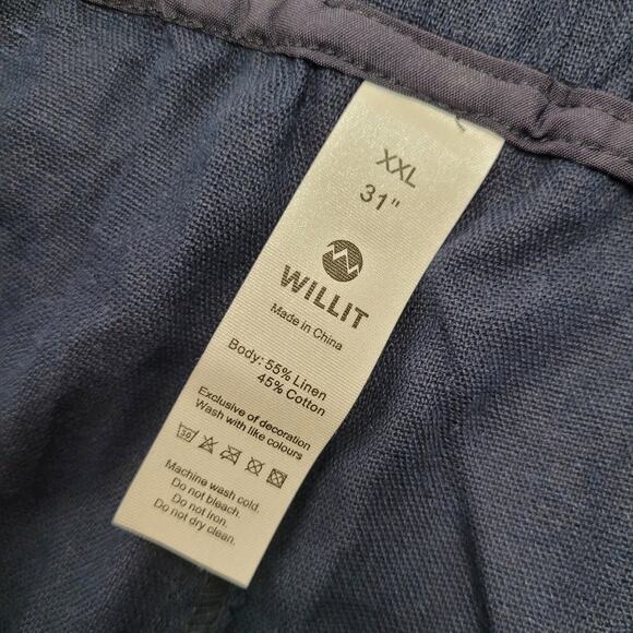 Willit high rise linen blend navy blue pants wide straight leg drawstring NWT - Picture 6 of 7